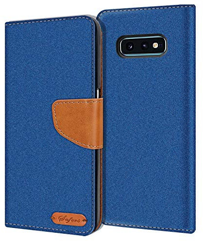Verco kompatibel mit Samsung Galaxy S10e Hülle, Schutzhülle für Galaxy S10e Tasche Denim Textil Book Case Flip Case Klapphülle, Blau