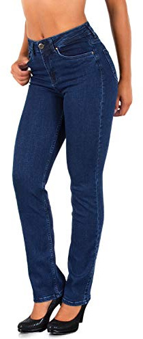 ESRA Dunkelblaue Jeans Damen High Waist Hose Stretch Damen Jeans gerades Bein Frauen Jeans Straight Fit Jeanshose Große Größe G7