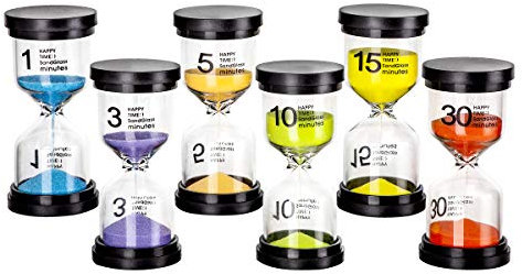 Toirxarn Sanduhren Set für Kinder - 1/3/5/10/15/30 Minuten Sanduhr für Kleinkind, Zeitgefühl Lernen, Zähne Putzen, Schule und Hausaufgaben, Lehrerbedarf Spiel des Lebens