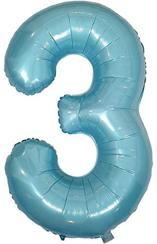 DIWULI Luftballon 3 Geburtstag XXL Blau Zahlen-Ballon Deko