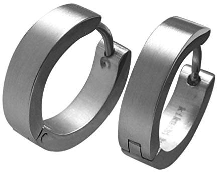 Kikuchi Herren Männer Klapp Creolen Titan Stäbchen Edelstahl Ohrringe Silber Matt 4 mm / 16 mm Ø ERTS009