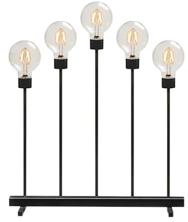 Konstsmide LED Metallleuchter, schwarz, mit Dimmer, wechselbare Leuchtmittel, mit an/aus Schalter, 5 runde Globes, 10 bernsteinfarbene Dioden, 24V Innentrafo, 3, 5W, schwarzes Kabel - 3964-710TR