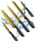 Gold Damask 5pce Kitchen Knife Set - 9cm/3.5” Paring, 13cm/5” Utility, 20cm/8” Chef, Carving & Bread Knives. Ultra Modern Golden Damascus Effect, Titanium Coated, Stainless Steel Blades