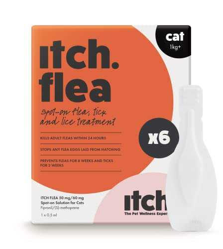 Itch - Flea & Tick Spot-On Treatment for Cats (1kg+) - Kills Fleas, Ticks, Lice & Eggs to Prevent Reinfestation - 6 Easy-Apply Pipettes