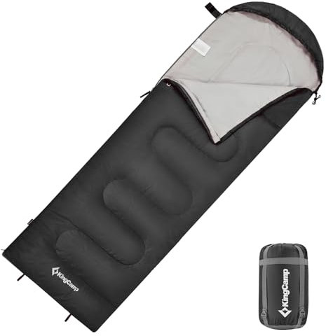 KingCamp Schlafsack Deckenschlafsack Camping Outdoor 3-4 Jahreszeiten für Erwachsene Kinder Ultraleicht Warm Waschbar beim Reisen und Abenteuern, (Schwarz R Zip, 220×75cm)