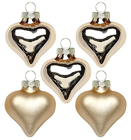 Inge Glas Magic Mini-Weihnachtskugeln Herz | 8 Herzen 4cm aus Glas | in Karton-Box (Brokatgold | Gold Glanz/matt)