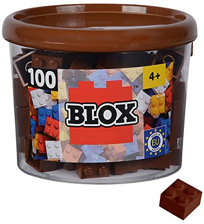 Simba Blox, 104114533, 100 Brown Building Blocks for Children from 3 Years, 4 Bricks, in Tin, Fully Compatible with Many Other Manufacturers