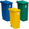 Pack reciclaje 3 Contenedores - cubo de basura Wellhome Reciclo 110L cerrado c/u: Azul (Papel y cartón) - Verde (Vidrio) - Amarillo (Plásticos)