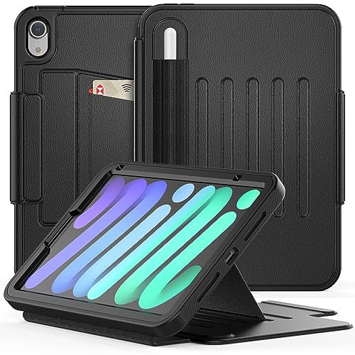 SEYMAC Case for iPad mini 7th/6th Generation 2024/2021 [8.3 inch] A17pro, Kids Shockproof Full Body Protective Case with Auto Sleep/Wake Magnetic Smart Cover, Multi-angle Stand, Pencil Holder (Black)