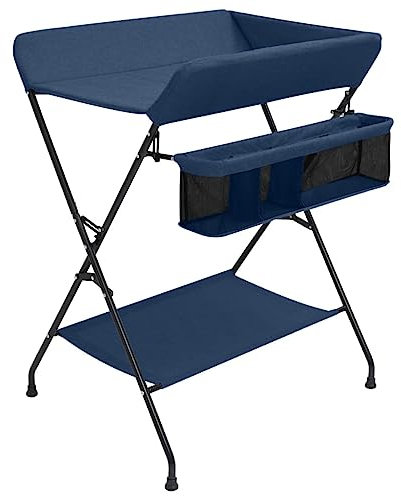 vidaXL Wickeltisch mit seitlichen Staufächern Zusammenklappbar Wickelauflage Kommode Mulde Unterlage Wickeln Baby Kinder Marineblau Eisen