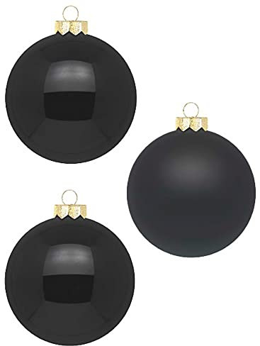 Inge Glas Weihnachtskugeln 10cm in Karton-Box | 6 XL Christbaumkugeln groß | Kugeln aus Glas (Ebony Black | schwarz)