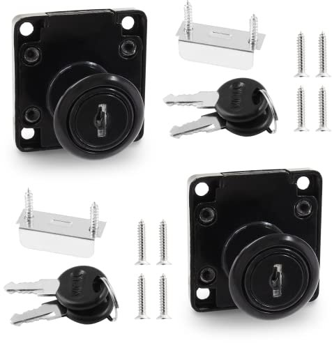 Qjaiune Lot de 2 Serrures Verrous pour Armoire à Dossiers avec Clé, Cylindre de 22 mm de Long, pour Boîte aux Lettres, Bureau, Tiroir, Petite Armoire (Noir, Clé Différente)