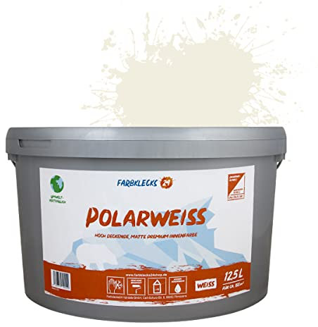 Farbklecks24 Polarweiss Color (versch. Farben) premium Wandfarbe, weiss, sehr hohe Deckkraft, Wandfarbe, Deckenfarbe, Deckkraft Klasse 1, Nassabrieb Klasse 2 (12,5L, Beige 1-0)
