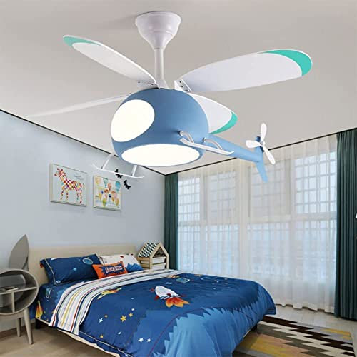 Leise Deckenventilator mit Beleuchtung Kinderzimmer, LED Dimmbar Deckenbeleuchtung mit Ventilator, Einstellbare Windgeschwindigkeit, Fernbedienung Fan Licht, Schlafzimmer Deckenleuchte Kinder Flugzeug