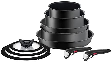 Tefal L76491 Ingenio Ultimate 10-Piece Cookware Set | Stackable | Non-Stick Coating | Suitable for Induction Cookers | Thermal Signal Temperature Indicator | Black