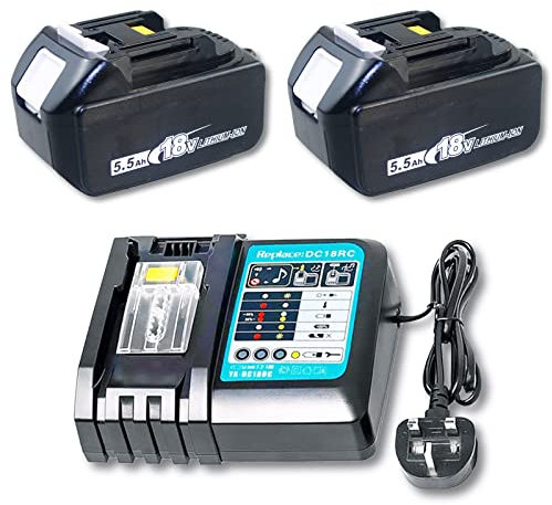 18V 5.5Ah Replacement BL1850B Battery 2 Pack and DC18RC 3A Charger Suit,Job Site Radio DMR115 DMR106 DMR110 DMR300 DMR108 DMR050 DMR203 DMR202 Battery BL1850B Compatible with Makita