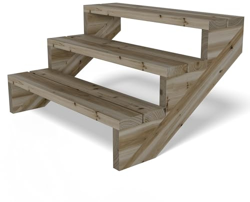 Gartenwelt Riegelsberger Terrassentreppe 3 Stufen Breite 95 cm Höhe 55 cm | Außentreppe aus imprägnierter Kiefer für Terrasse & Garten | Komplett-Set mit Wangen, Bohlen & Edelstahlschrauben