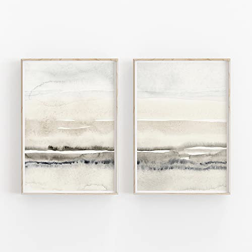 iYoucase Beige und graues Leinwandbild abstraktes Aquarell Posterdruck modernes minimalistisches Wandbild nordische Bilder Wohnzimmer Heimdekoration 40 x 60 cm x 2 ungerahmt