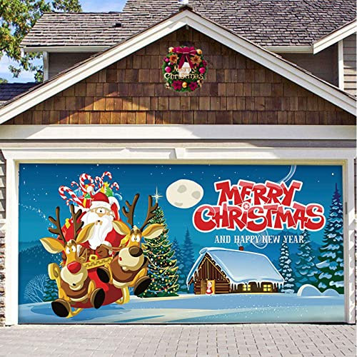 Garagentor-Weihnachtsdekorationen, 2022 Frohe Weihnachten Garage Banner, Weihnachten Garagentor Abdeckung, Outdoor Weihnachten Garagentor Wandbild Outdoor Weihnachtsdekorationen, C, 480 x 210 cm
