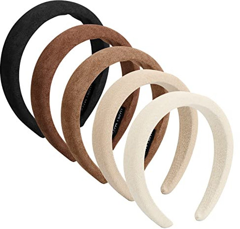 Xzeemo 5 Stück Haarband Bands für Frauen Mädchen, Schwamm Dickes Stirnband, Retro Style Haarband, Haarreifen Damen, Gepolsterte Stirnbänder für Frauen, Breit Haarreif, Make-up-Stirnband
