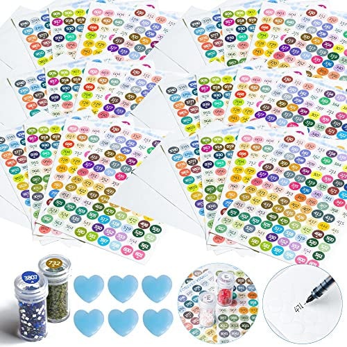 6 Sets Diamond Painting Etiketten als Zubehör, 447 Farben Zahlen Aufkleber, Sticker mit Wachs für Aufbewahrungsbox