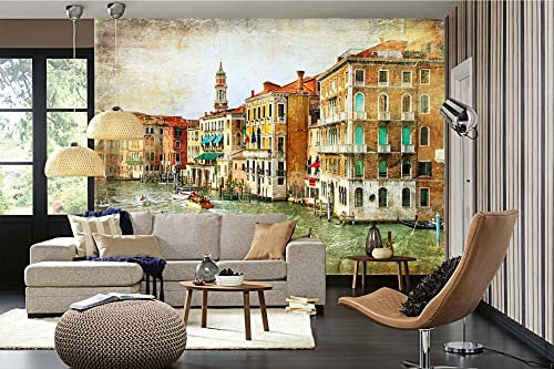 Vlies Fototapete VINTAGE ROMANTISCHES VENEDIG 375 x 250 cm (inkl. Kleister) - Vlies Tapete, Wandtapete, Wandbilder - Tapete für Wohnzimmer Schlafzimmer, Büro, Küche - Montagefertig