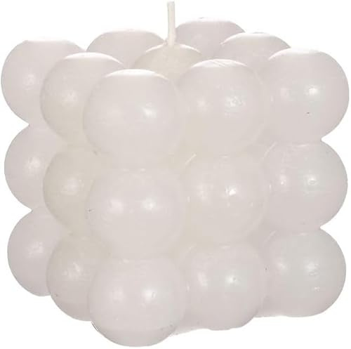 NaDeco Bubble Kerze 8x8x8 cm, geruchlos, in vielen Farben wählbar | Wachs Kerzen | Deko Kerze | 3D Kerze | Wachskerze | Dekorative Kerzen | 3D Kerze, Farbe:Weiß
