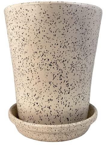 Meliflor Maceta Cerámica Cono 30x34cm Blanco Estrellado (Plato 26cm) Duraderas y Resistentes - Decoración - Hogar y Jardín - Artesanalmente Fabricado en España - Diseño Exclusivo