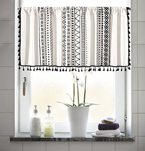 Surwin Scheibengardine Bistrogardine mit Stangendurchzug Bohemian Stickerei Kurzstores Gardinen Küchenvorhang Scheibengardinen für Küche Wohnzimmer Schlafzimmer Café Bistro (91x150cm,Geometrie)