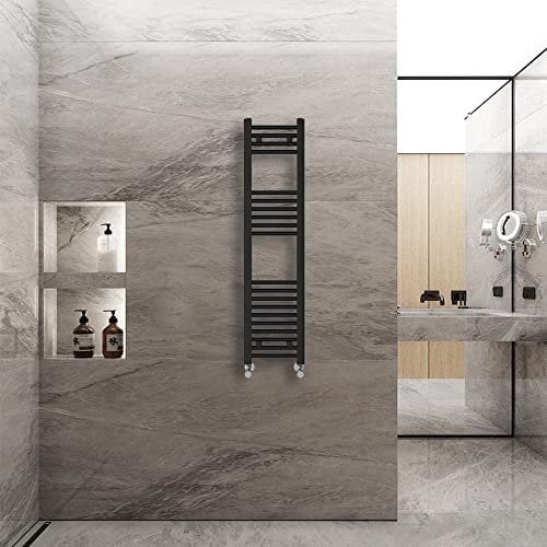 Warmehaus Straight Heated Towel Rail Radiator Ladder Black 1200x300mm Central Heating Radiators for Bathroom Kitchen