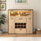 Azkoeesy Vitrine Sideboard in Holzmuster mit LED Licht, Ablage, Weinregal - 110x111x38 cm (BxHxT) Highboard Standvitrine Buffet für Wohnzimmer Schlafzimmer