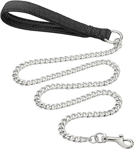 Robuste Hundeleine aus Metall, 180cm Kausichere Haustierleinenkette mit weichem,gepolstertem Griff für große und mittelgroße Hunde (150cm*3mm)