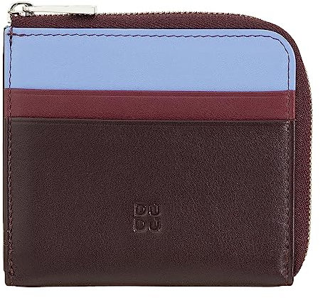 DUDU Herren-Brieftasche aus Leder mit Reißverschluss, Damen-Brieftasche, klein und kompakt. Außenreißverschluss, Münzfach und Kartenfächer Dunkelburgundy