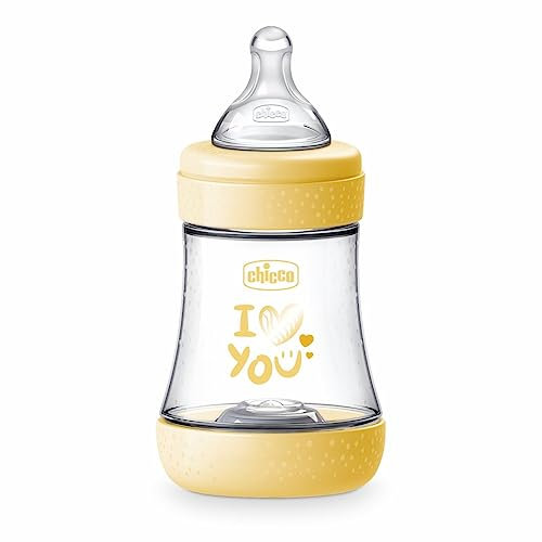 Chicco Perfect 5 Anti-Antikolik-Flasche 150 ml, Slow-Flow-Flasche 0 Monate + mit weichem Silikonsauger, 150 ml Biofunktionsflasche mit Intui-Flow System, Beige