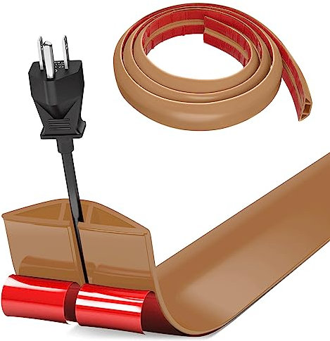 Bocguy Cache Cable Sol, Petit Canal de câble Flexible,1M x 3cm Goulotte Passe Cable Sol Silicone, Cache Fil Électrique Sol Auto-Adhésif Facile à Couper Montage pour Tous Les Câbles (Marron-Arrondi)