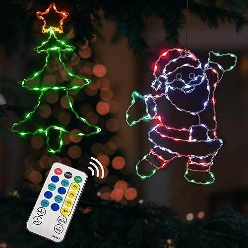 Weihnachtsdeko Fenster Licht - Weihnachtsbaum Santa LED Beleuchtung, Batteriebetrieben Mit Timer, Lichterketten Für Fensterbeleuchtung