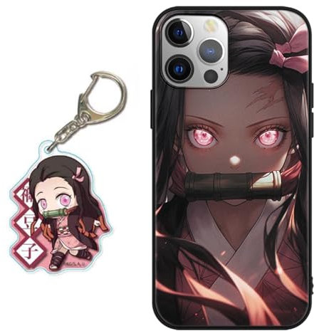 LYUBFDC Handyhülle für Apple iPhone 15 Hülle 6.1 Zoll, Anime Kamado Nezuko Tanjirou Mit Schlüsselbund Muster Design Manga Case Cartoons Schutzhülle TPU Silikon Charmant Für Jungen Frau