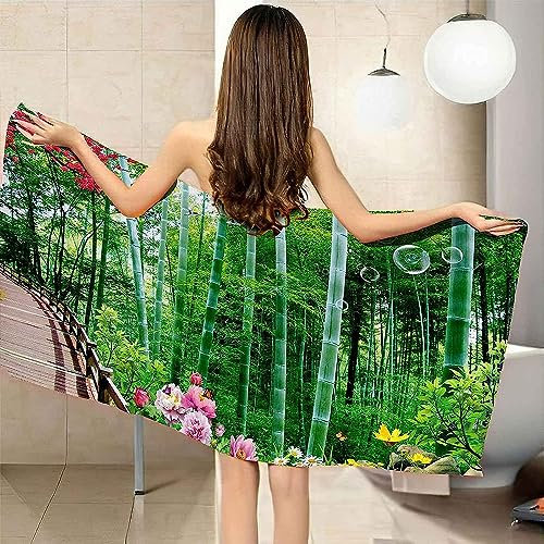Microfibre Towel - Green Bamboo Natural Scenery – Beach Towel -Bath Towel - Super Absorbent - Quick Drying - Lightweight Compact Travel - Antibacterial Swimming Sports Travel Sand Proof Beach To -9B0V