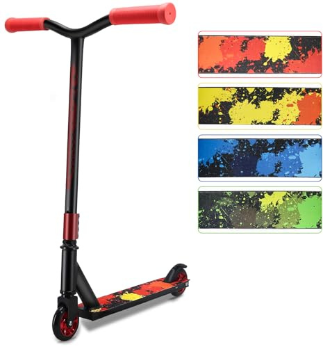Stunt-Scooter – Freestyle 100 mm Aluminiumkernräder & ABEC-7 Trick-Scooter für Kinder ab 8 Jahren, Einsteiger-Scooter für Anfänger, Jungen, Mädchen, Teenager, Erwachsene (rot)