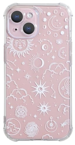 CHEORFAY iPhone 15 Case, Clear Transparent Flexible Soft Silicone TPU Bumper Buffer Shockproof Protective Cover with Fantasy Astrology Pattern Design for iPhone 15 - Moon Star