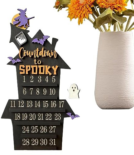 Monozoz Halloween Countdown Kalender - Holz Schloss Form Halloween Countdown - Kinder Adventskalender mit beweglichem Block Holzkalender Ornament für Halloween Home Decor