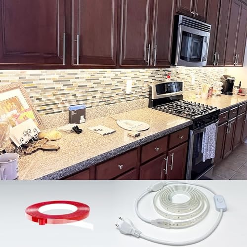 Q.Laomi LED Strip 2M, Super Hell LED Streifen 220V 230V Direktanschluss, Wasserdicht IP65 LED Leiste mit Schalter, 3000K Warmweiss Lichtleiste für Küche, Badezimmer, Werkbank, LED Band Warmweiß