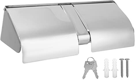 SYH&AQYE Wall Mounted Toilet Tissue Box, Dog Cat Proof Toilet Paper Roll Holder Wall Mount, with Waterproof Cover 304 Stainless Steel Wall Mounted with Lock Bathroom Roll Tissue Holder