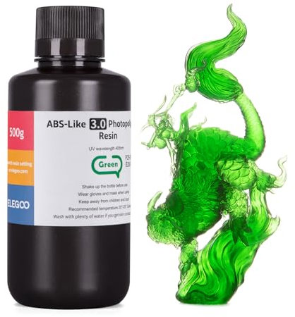 ELEGOO ABS-Like 3.0 3D Drucker Resin, 405 nm UV-härtendes Photopolymerharz für MSLA/LCD/DLP 3D Drucker, Verbesserte Festigkeit und Zähigkeit, Hohe Präzision, Niedrige Viskosität, 500g Klargrün