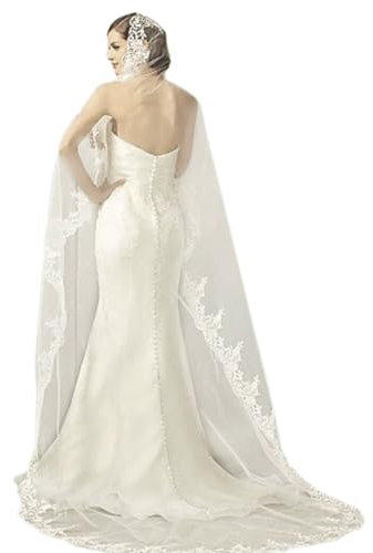 Kathedrale Hochzeitsschleier für Frauen: leichter Spitzenrand Vintage-inspirierter Junggesellinnenabschied Brautschleier lang elegant Damen, Einheitsgröße, Spitze