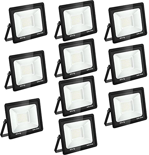 10PCS 50W LED Strahler Außen, 5000LM 6000K Kaltweiß Fluter für Garage Hof | Flutlicht mit 72 LED-Chips, 120°Winkel, IP66 180°Halterung,50000h Lebensdauer,Außenstrahler Für Garten Parkp