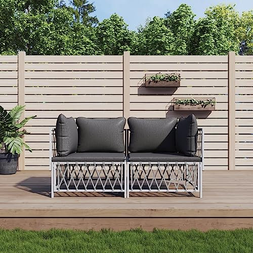 SECOLI Lounge möbel Outdoor Aluminium Gartenmöbel Set Alu gartenlounge Outdoor Gartensofa Alu Balkon Lounge Balkon möbel Set loungesofa Outdoor Stahl-Weiß-2-tlg