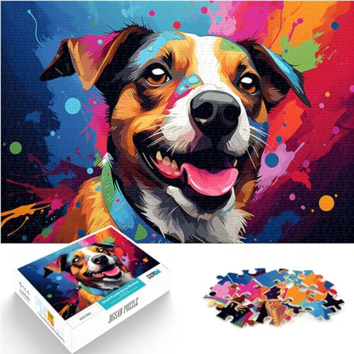 Puzzles Games Colorful Psychedelic Jack Russell Terrier Jigsaw Puzzles 1000 Pieces for Adults Wooden Jigsaw Puzzles Great Gift for 1000pcs(50x75cm)