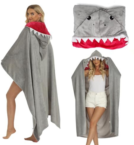 Zinueen Shark Blanket, Hai Decke Mit Ärmeln und Kapuze, Personalisierte Decke Shark Blanket Flanell Tragbare Decke für Frauen 130 * 150cm Kuscheldecke Flauschig Warme Wohndecke Hai Decke Geschenk