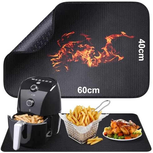 Tapis ignifuge en silicone et fibre de verre pour plateau de table, 40 x 60cm Tapis résistant à la chaleur pour friteuse à air - Sous-couche ignifuge pour machine à café - Antidérapant et imperméable